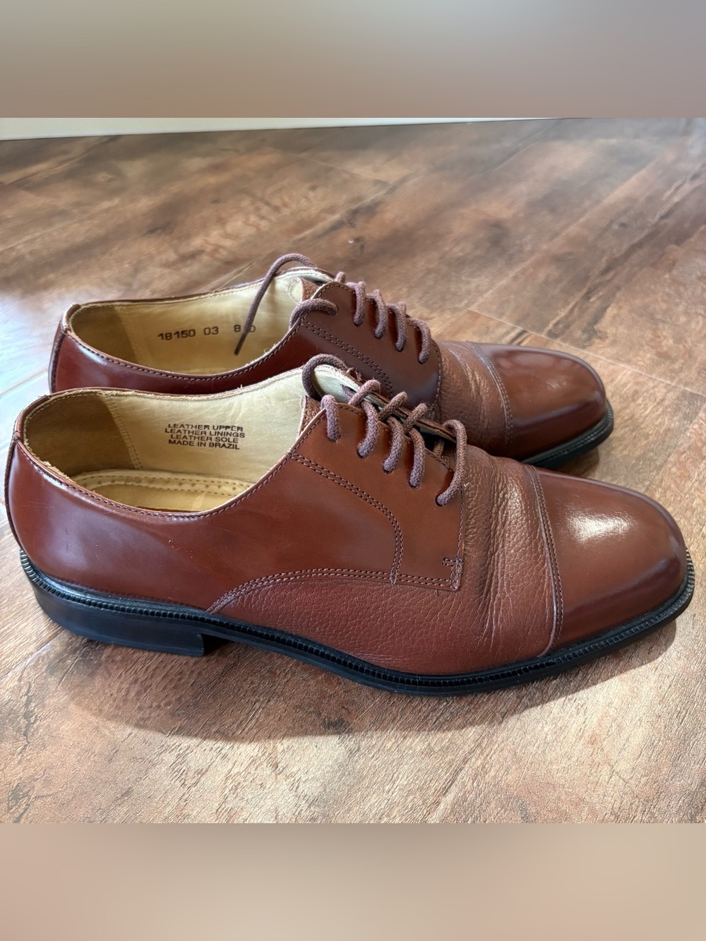 Florsheim‎ Mens 8D Brown Leather Cap Toe Derby Oxford Dress Shoes Brazil